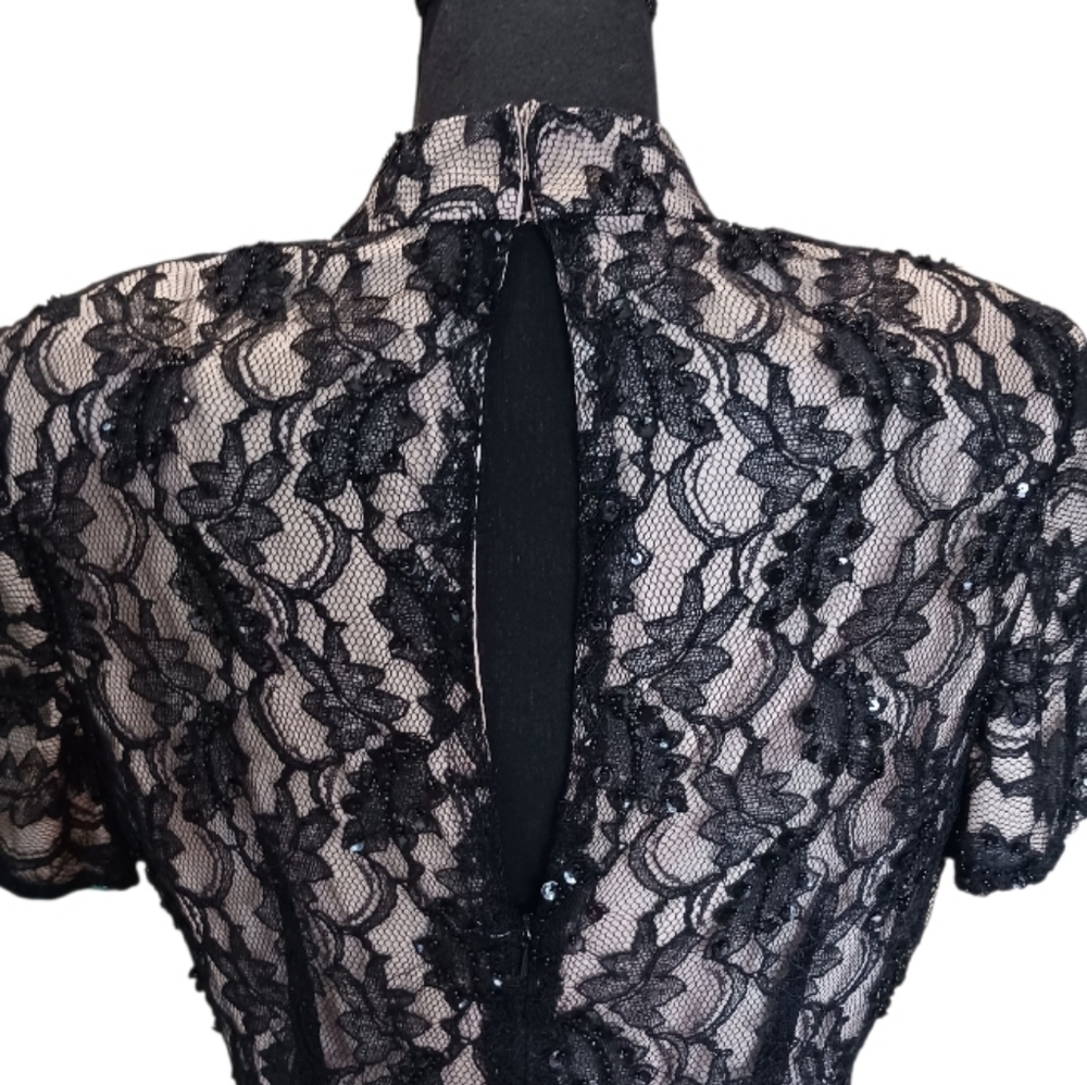 80s Stone Ferris Beaded Lace Evening Gown - Picture 4 of 12